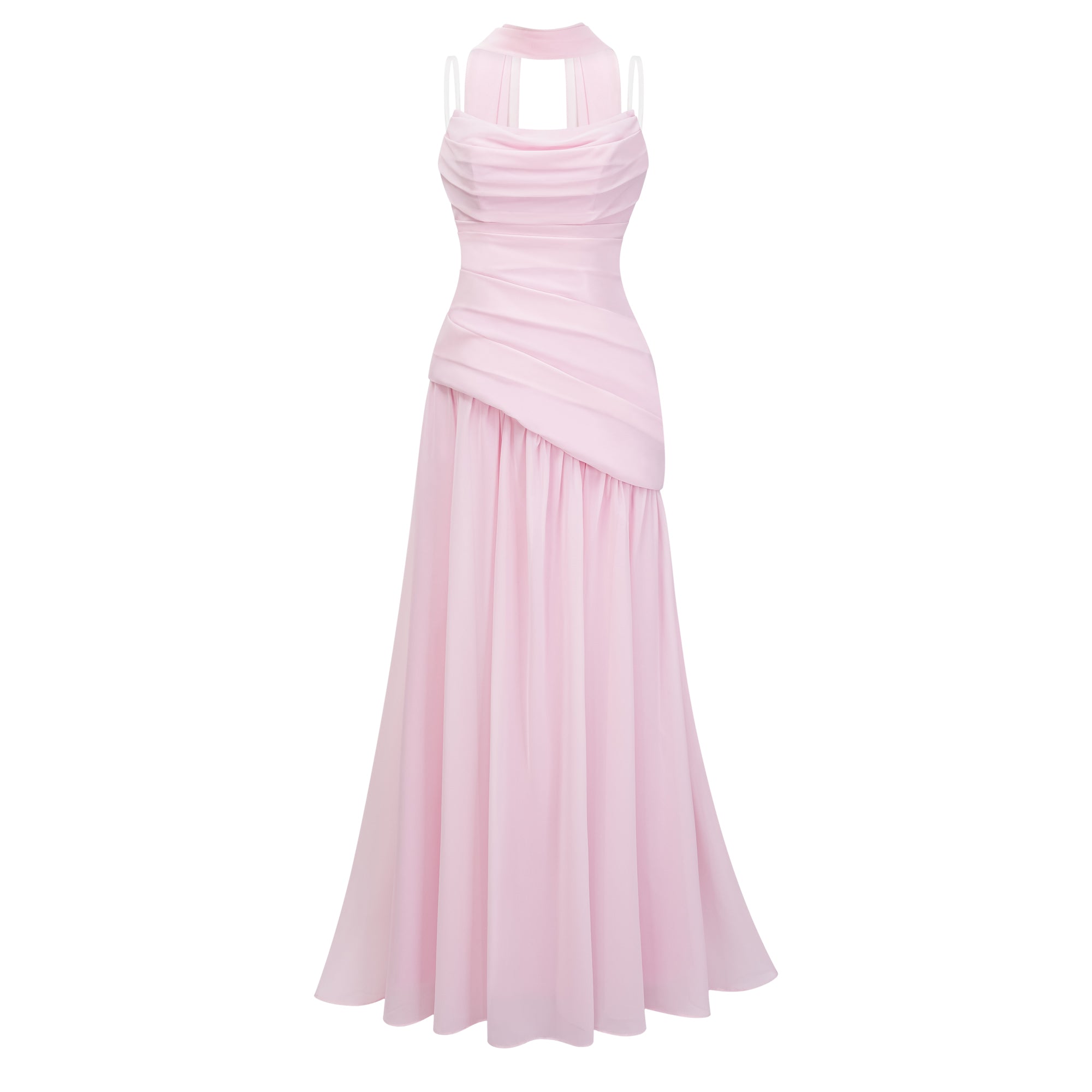 Romane Pinkes trägerloses Korsett-Maxikleid aus Chiffon