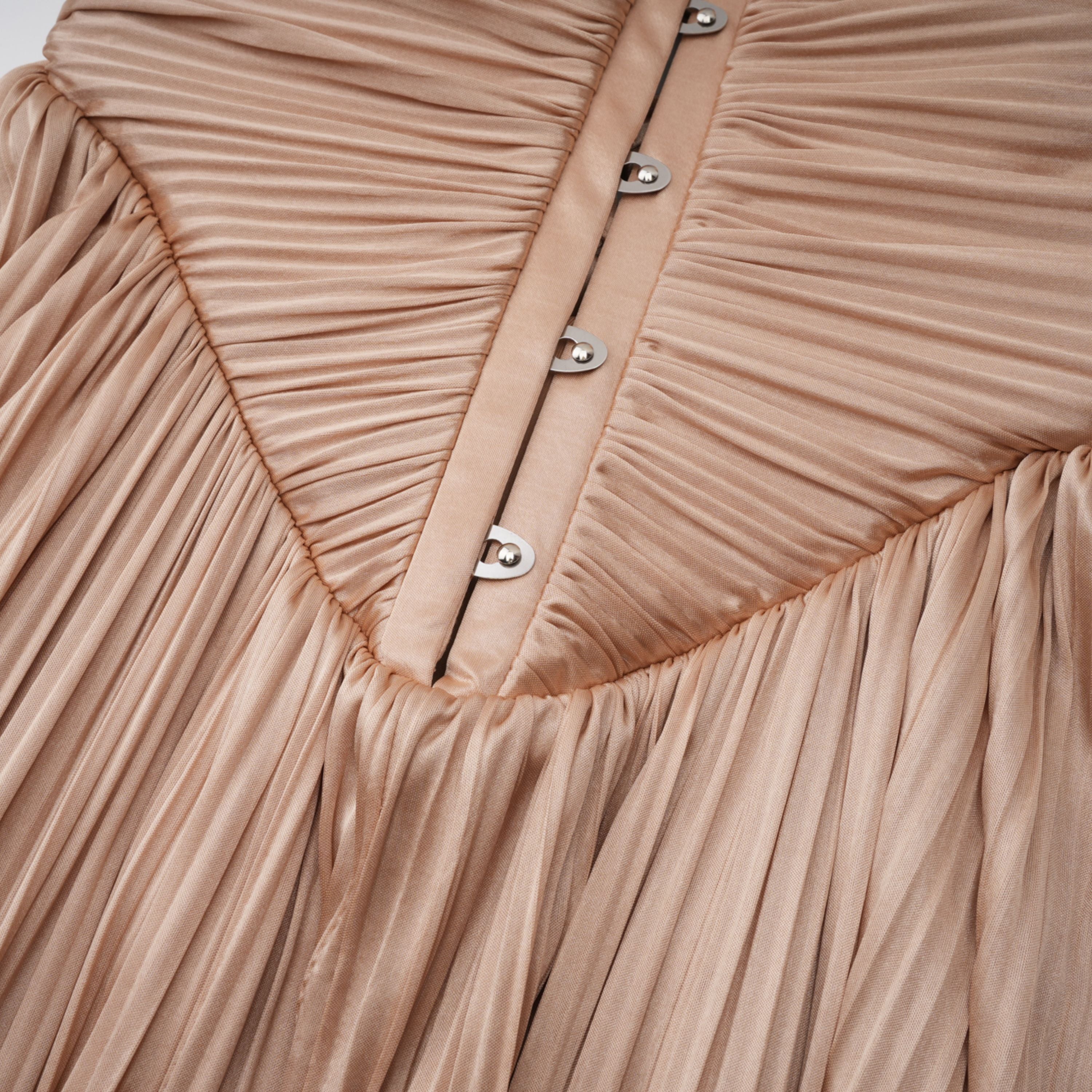 Nicoletta Gold Glänzendes Plissee-Korsett-Maxikleid