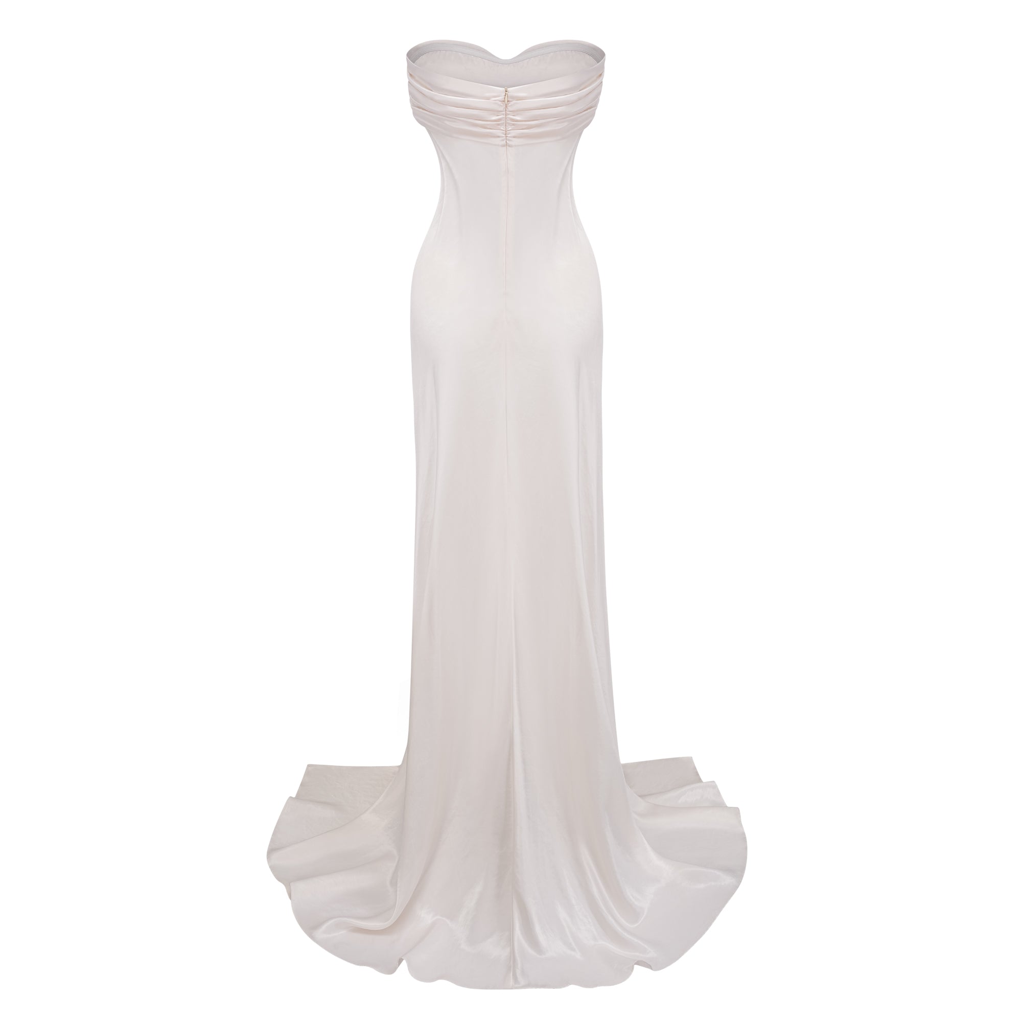 Lilla Beige trägerloses Maxikleid aus Satin mit Rüschen