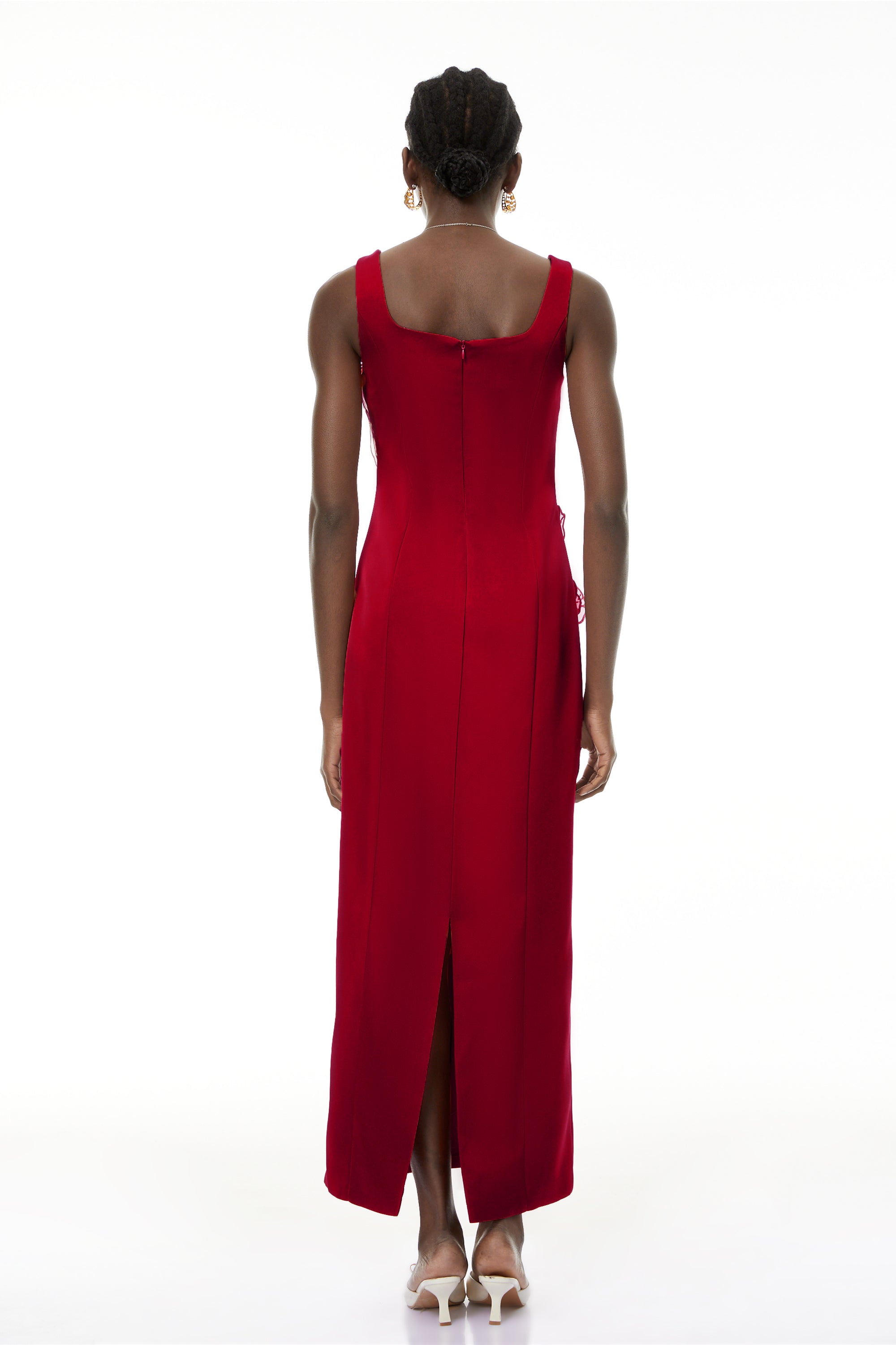 Damaris Rotes Maxikleid mit Blumenstickerei