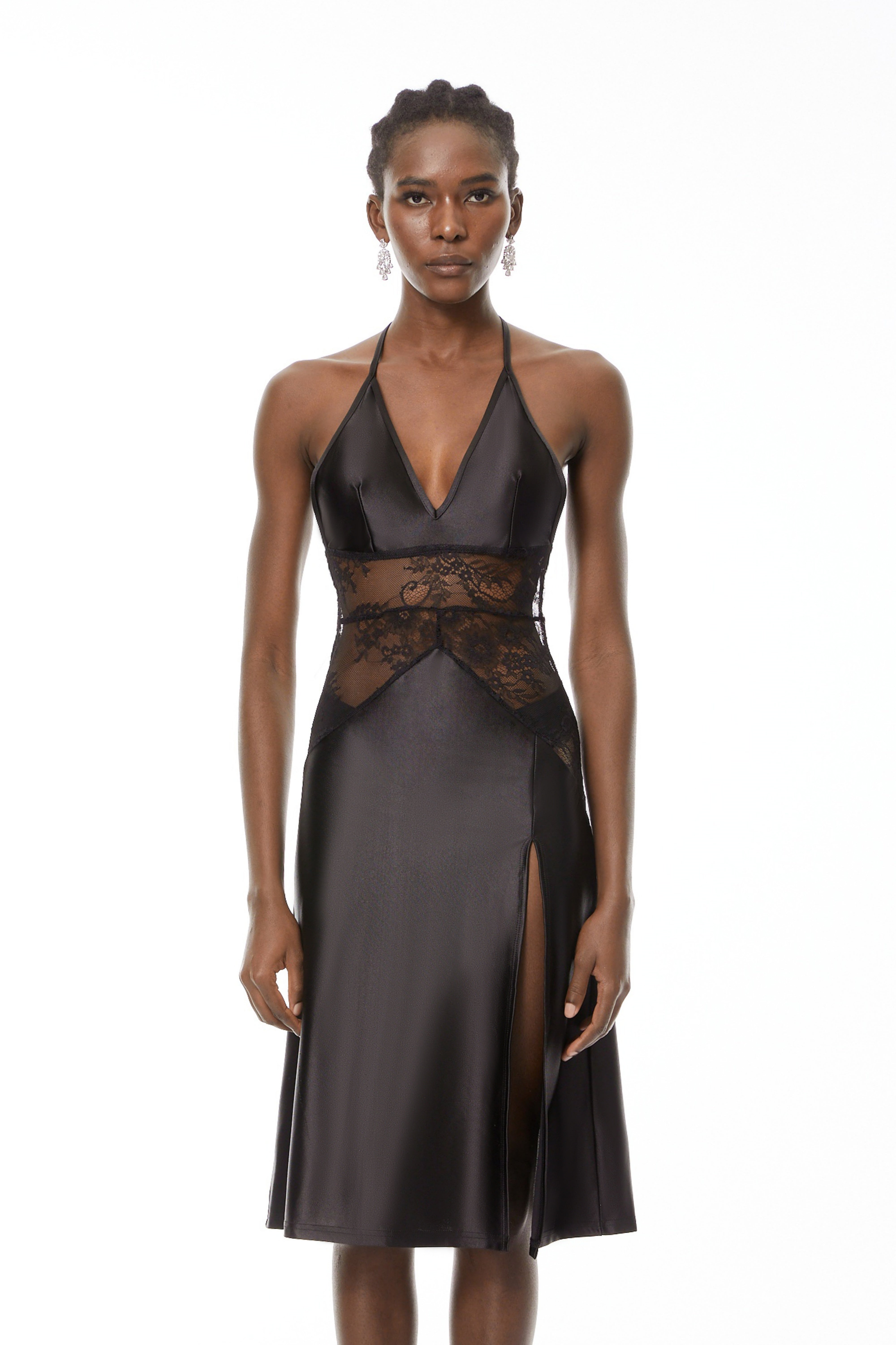 Denisa Midi-Kleid mit schwarzer Spitze