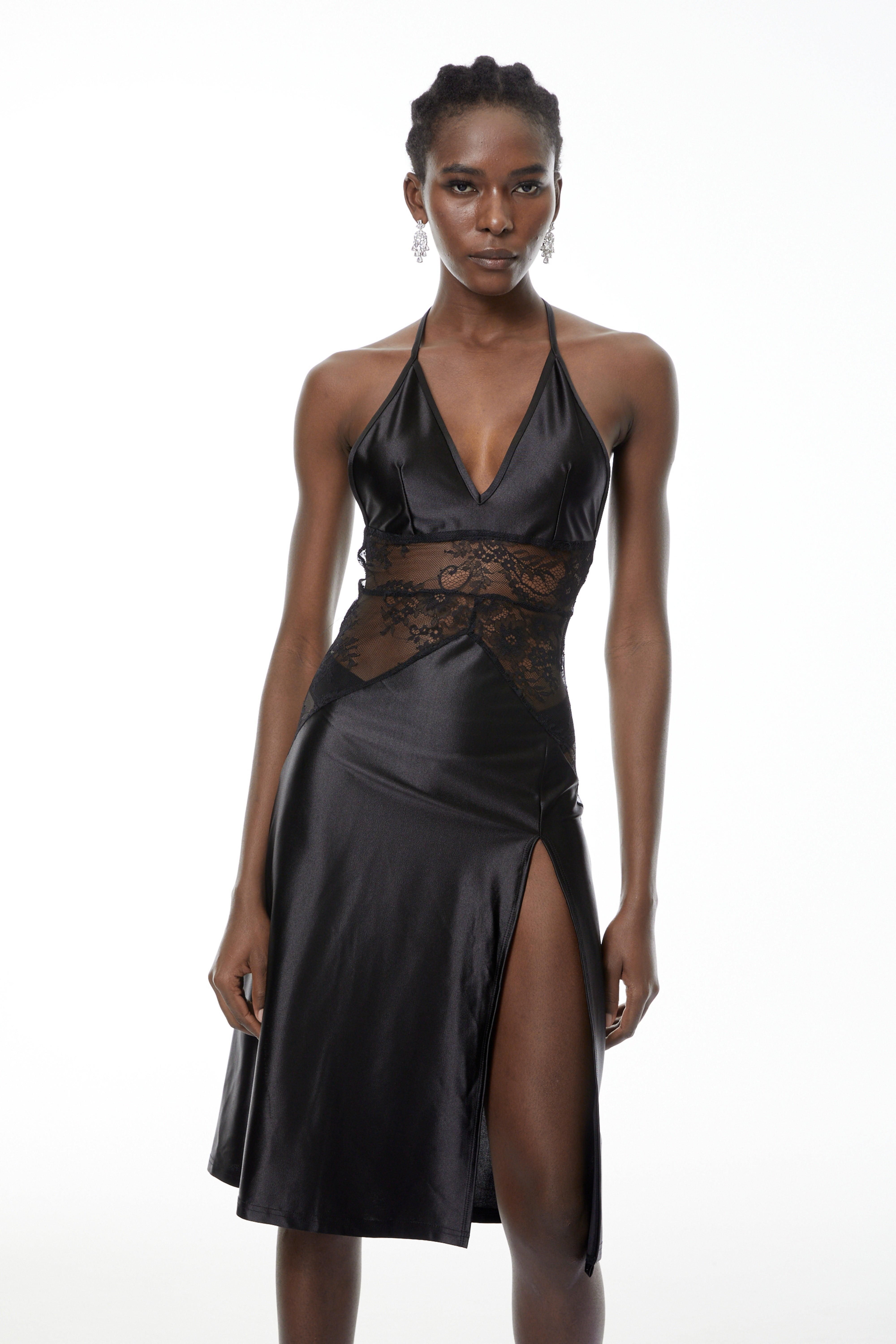 Denisa Midi-Kleid mit schwarzer Spitze