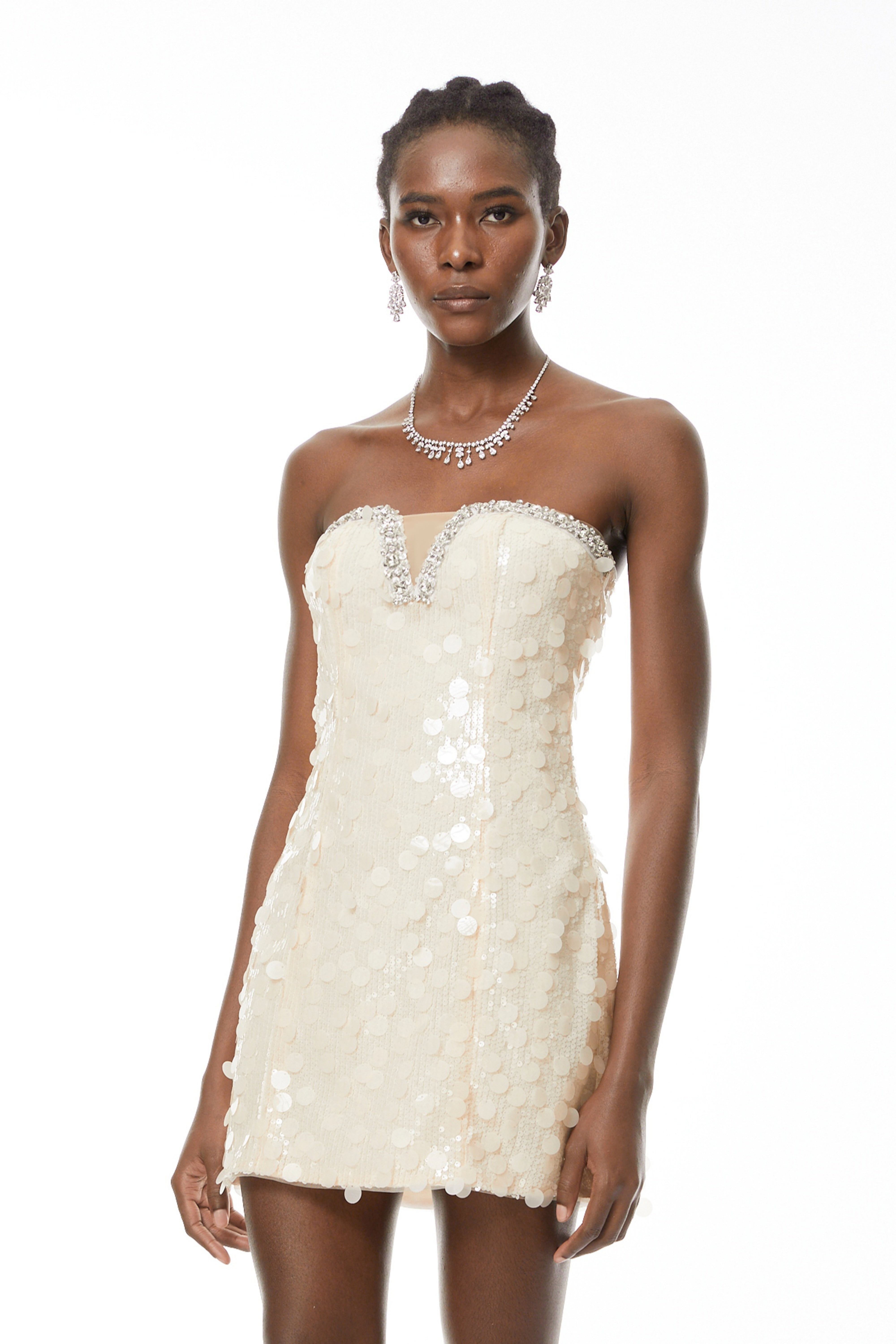 Elliana Cremeweißes Minikleid mit Pailletten