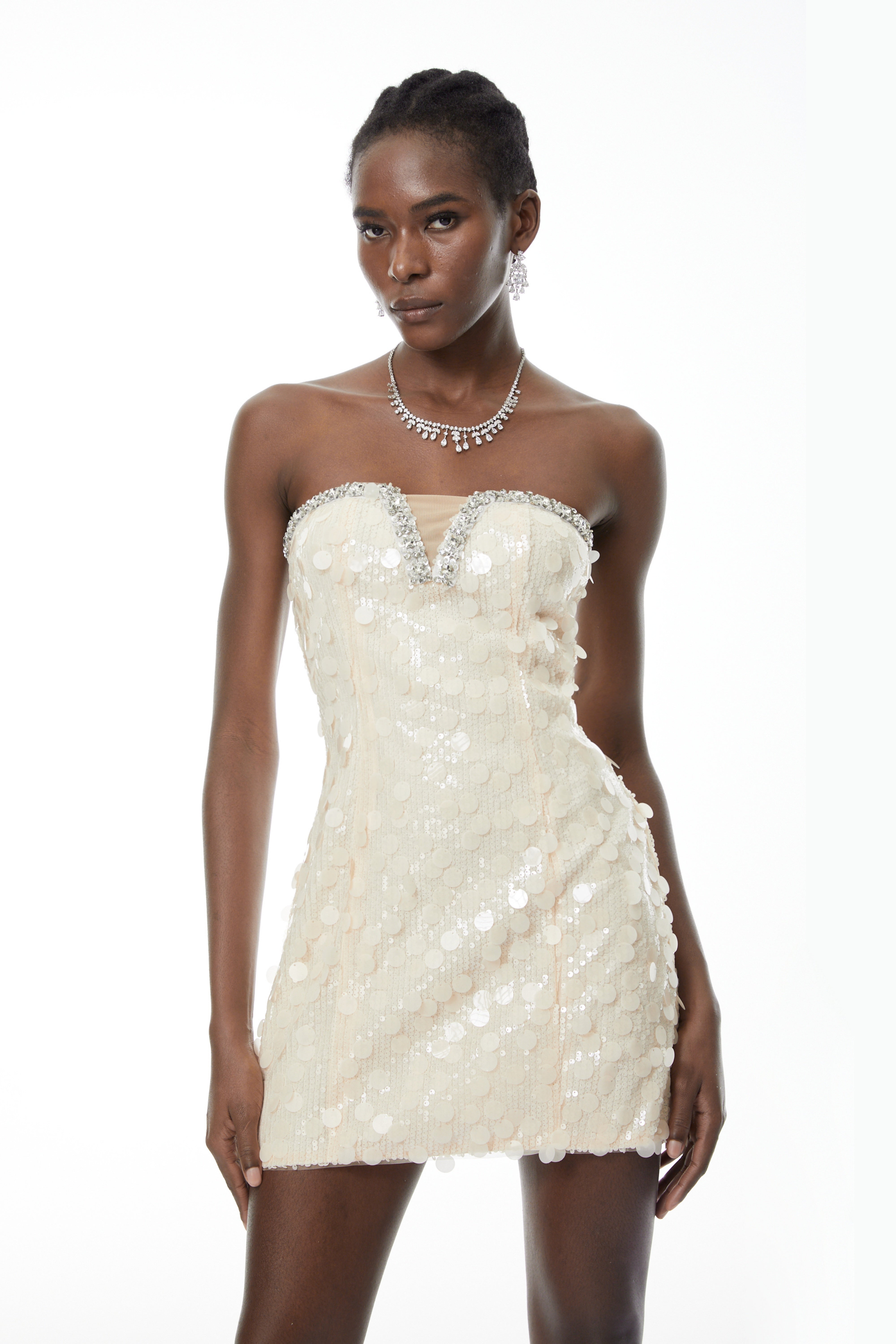 Elliana Cremeweißes Minikleid mit Pailletten