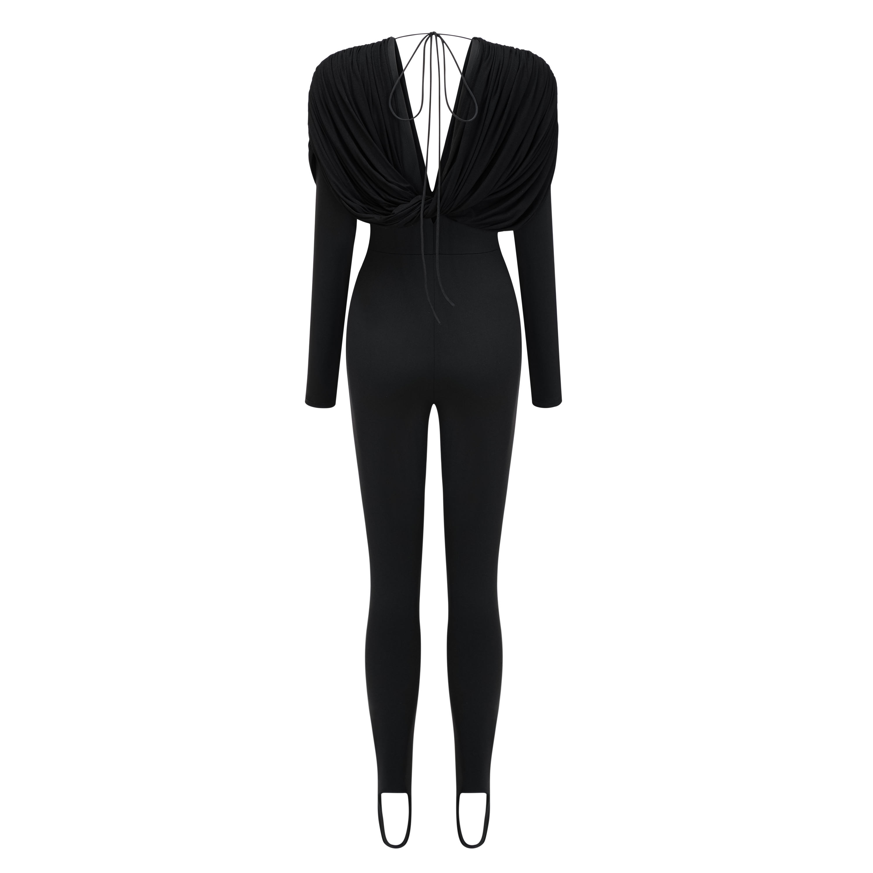 Gianina Schwarzer Jumpsuit mit tiefem V-Ausschnitt und Drapierung