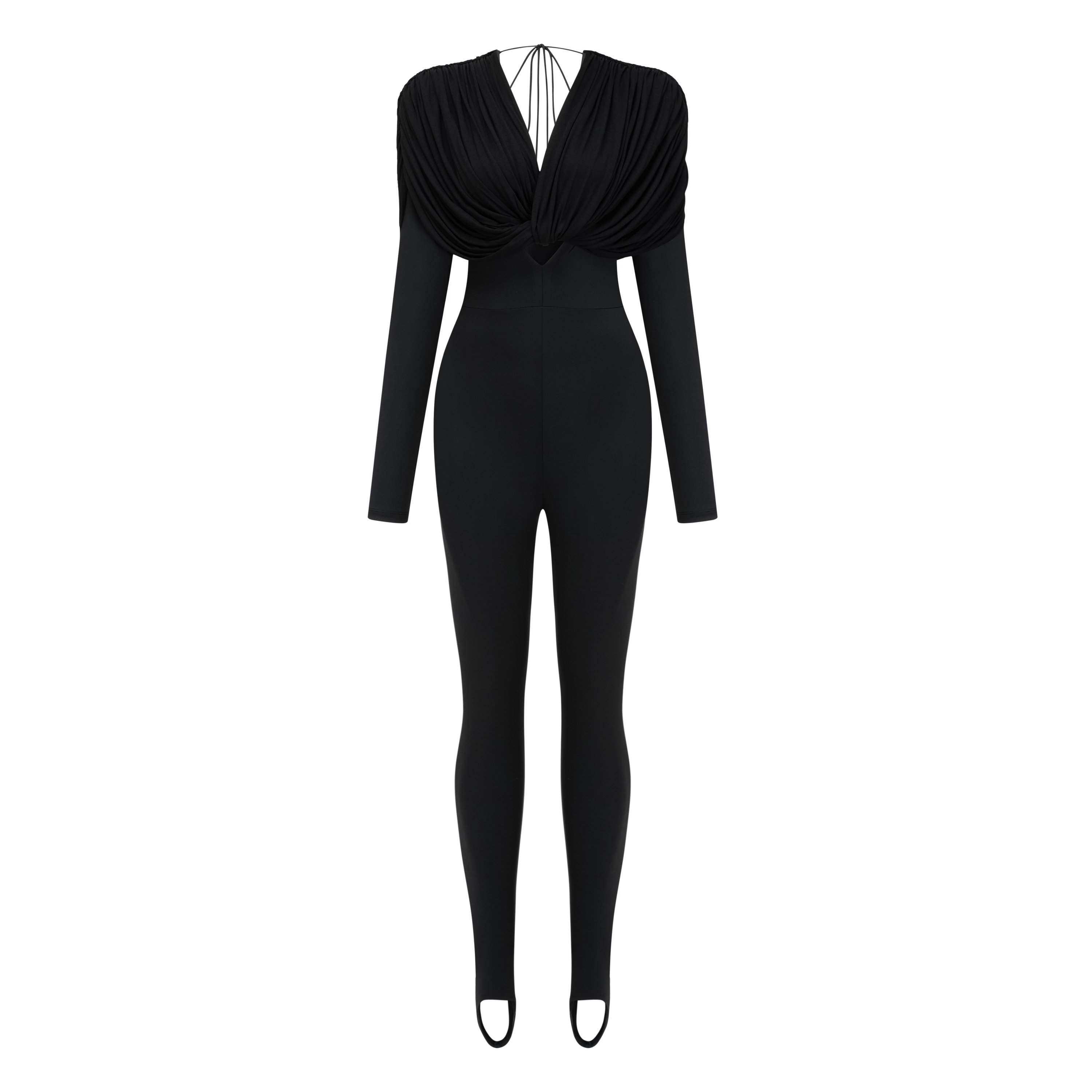 Gianina Schwarzer Jumpsuit mit tiefem V-Ausschnitt und Drapierung