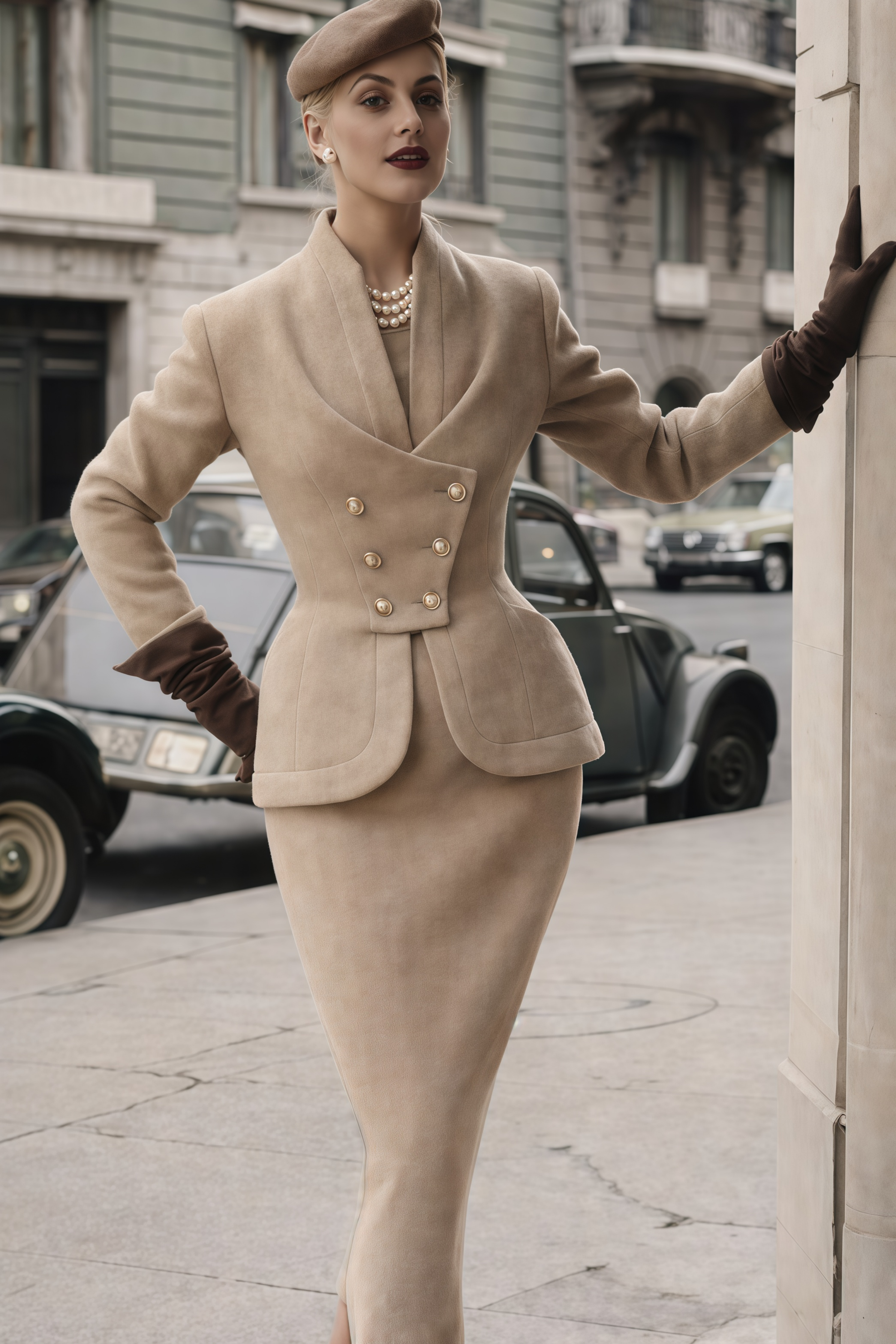 Gracie Grey Zweireihige Jacke & Rock-Set