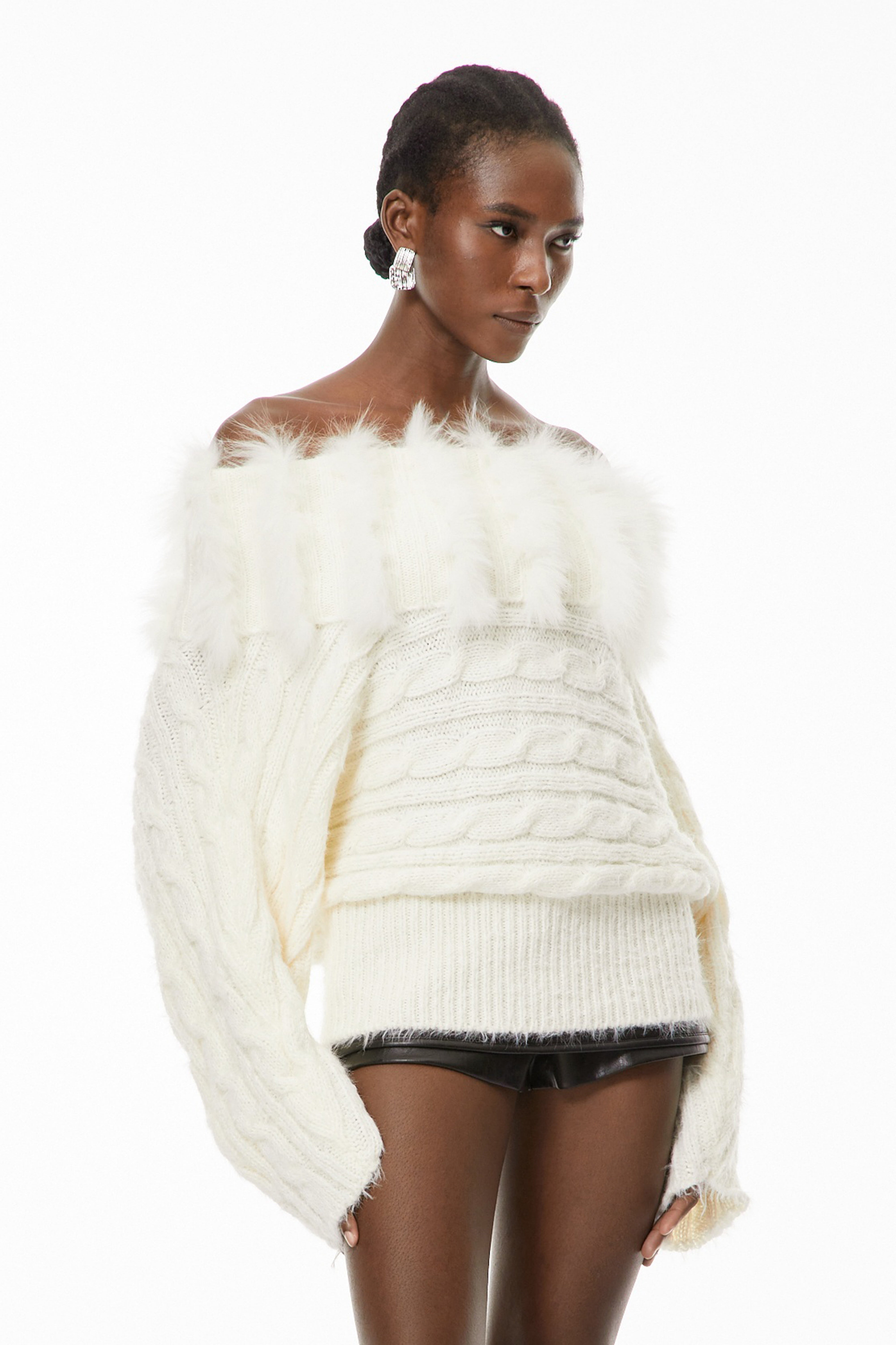 Hadley Weißer Stretch-Rippstrickpullover