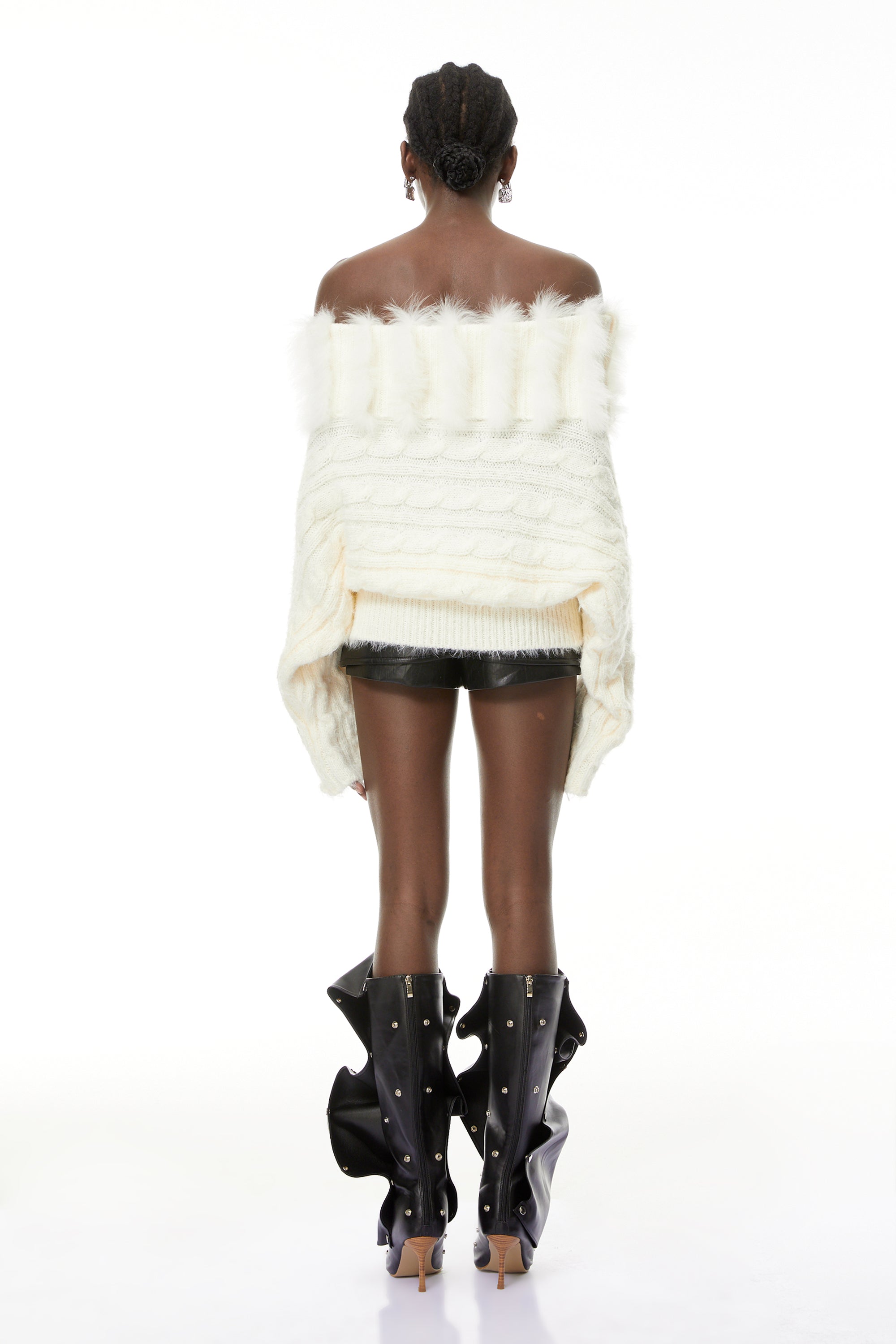 Hadley Weißer Stretch-Rippstrickpullover