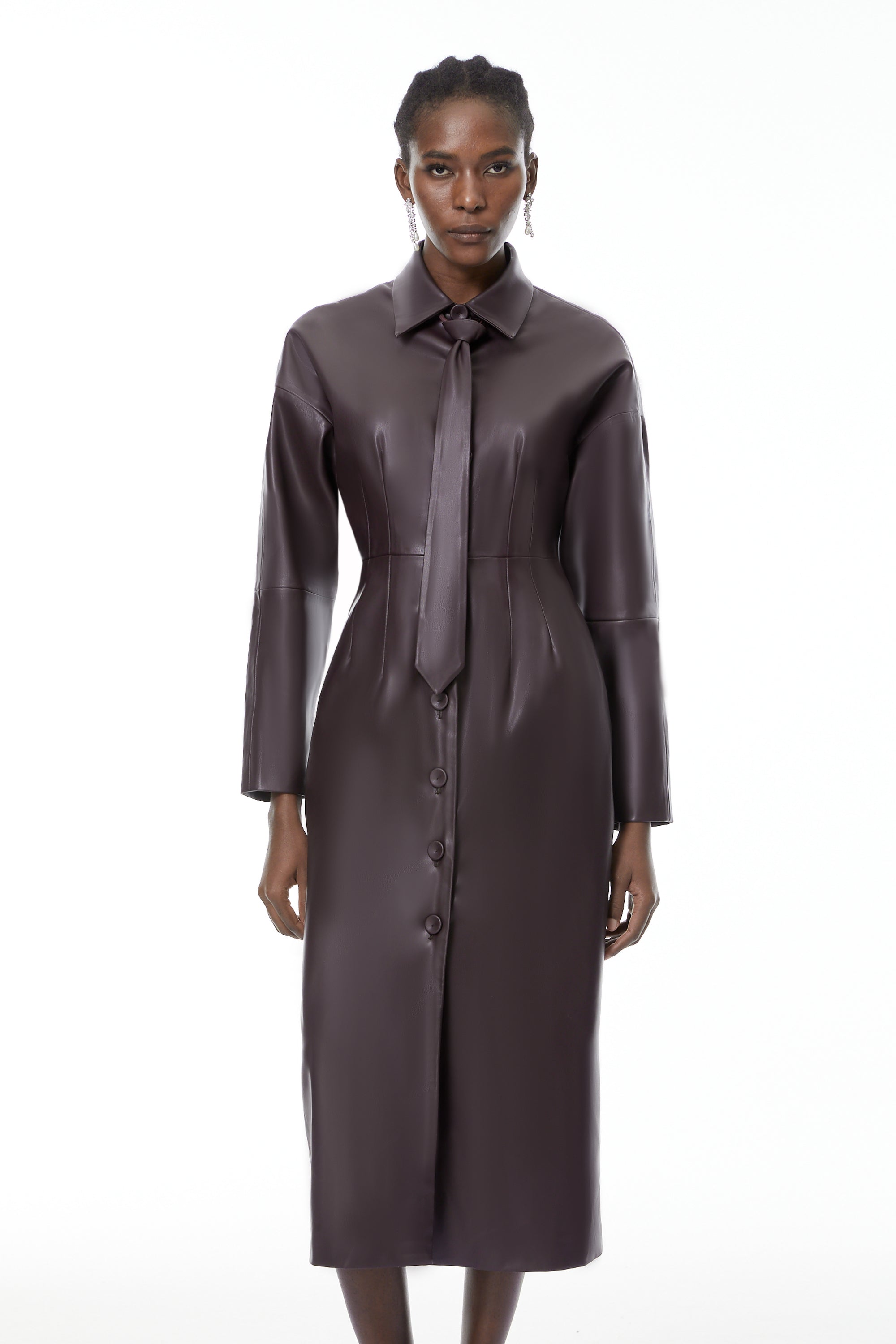 Iris Purple Leder-Midikleid