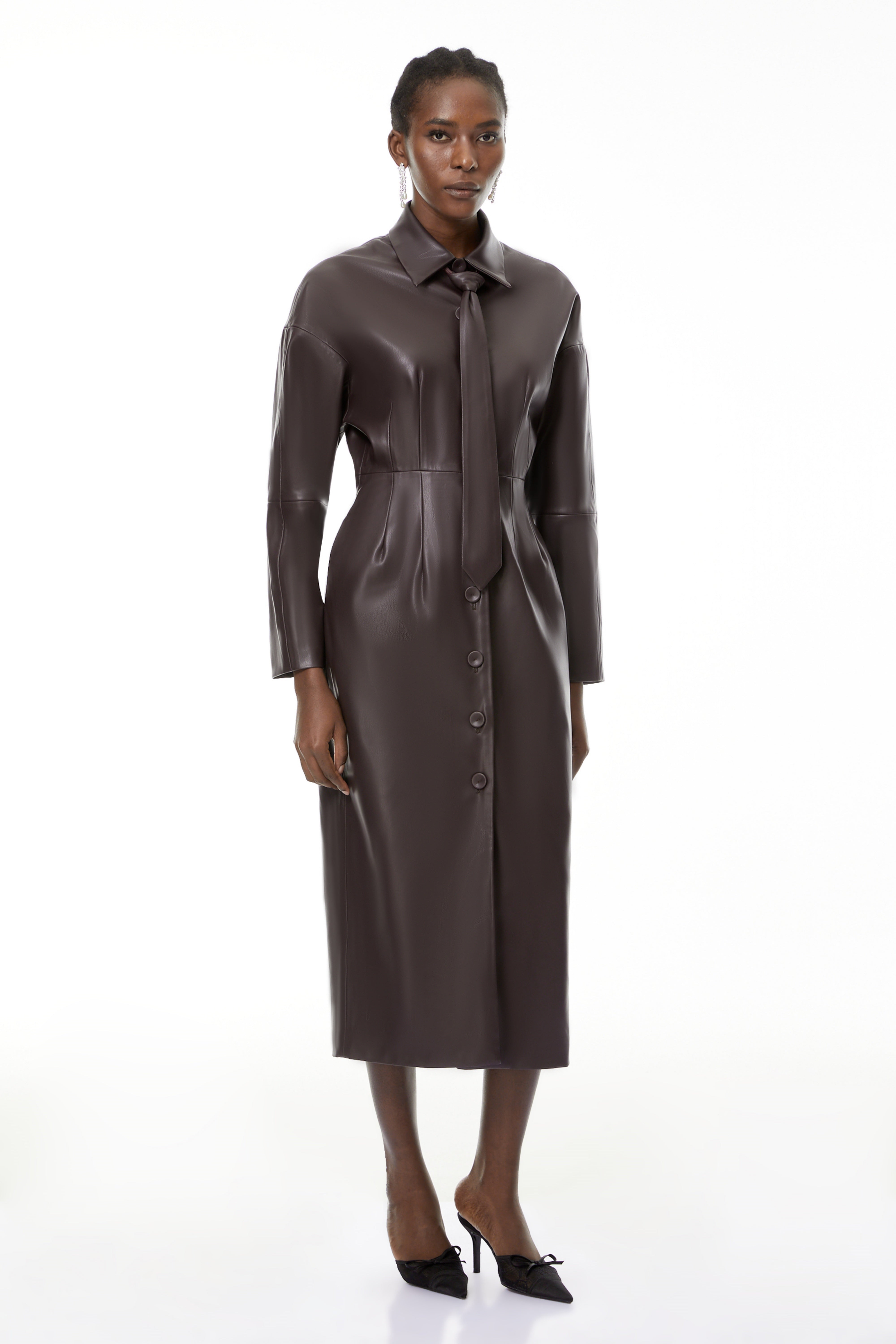 Iris Purple Leder-Midikleid