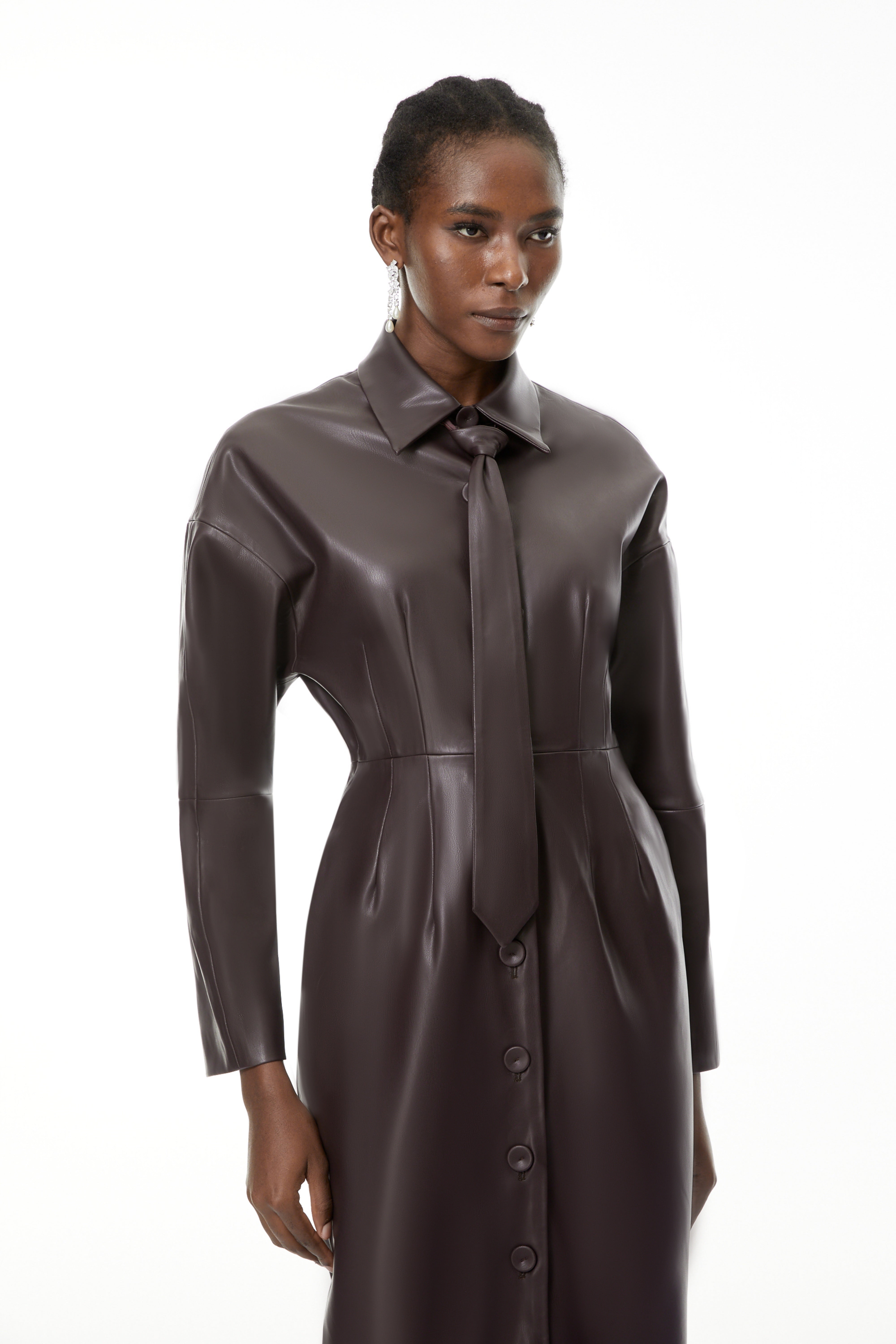 Iris Purple Leder-Midikleid