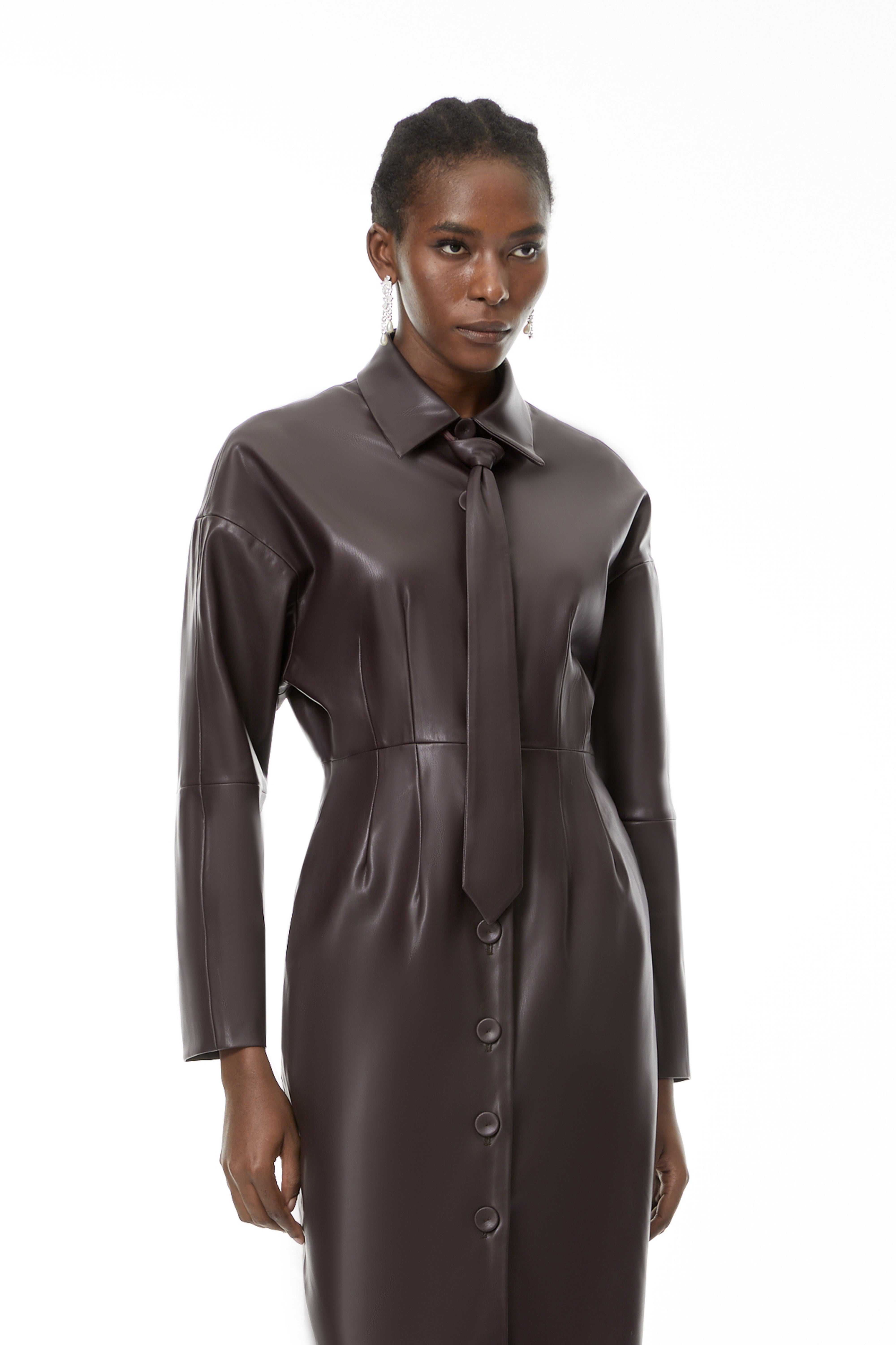 Iris Purple Leder-Midikleid