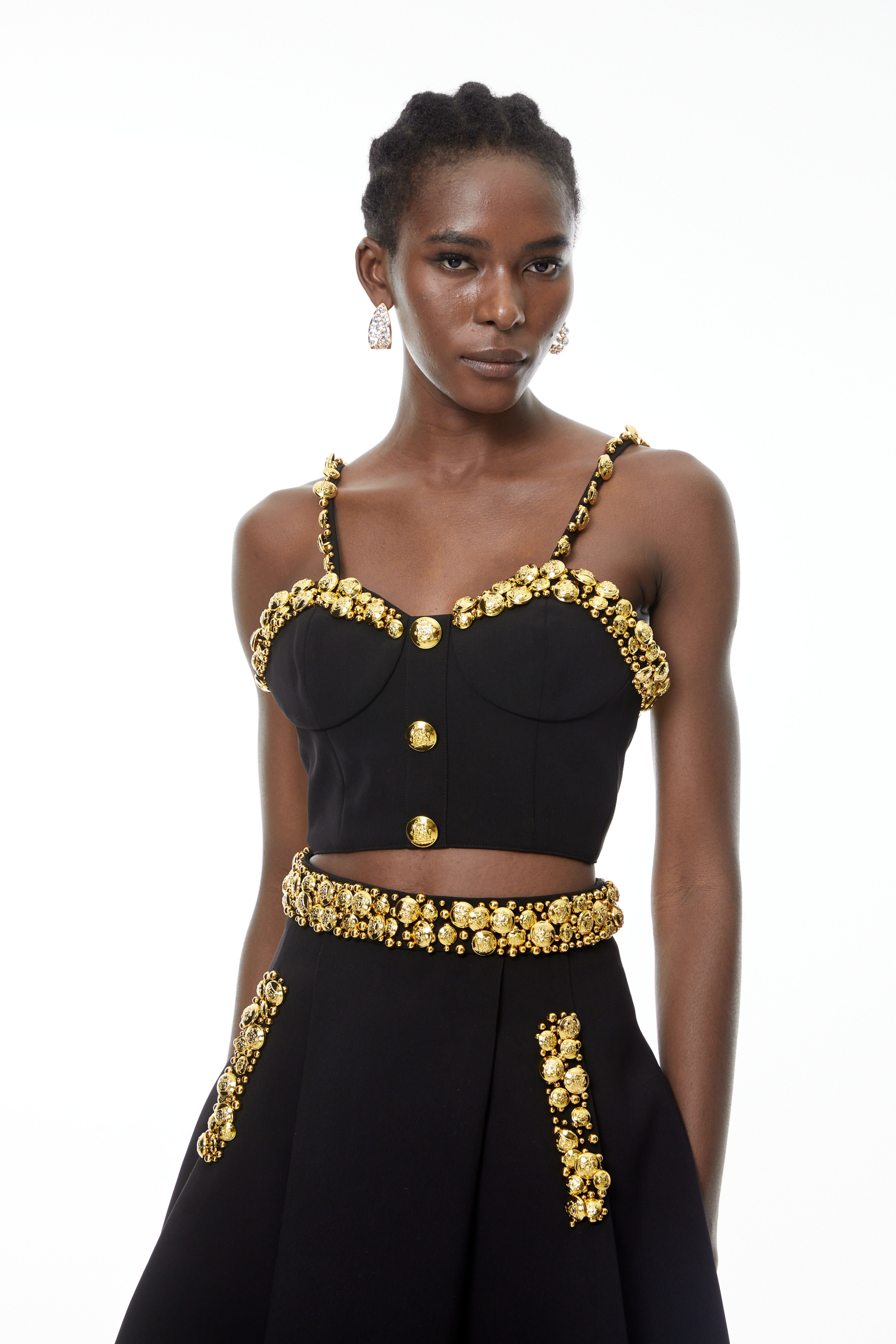 Kukka Schwarzes Oberteil & Minirock-Set mit Knöpfen