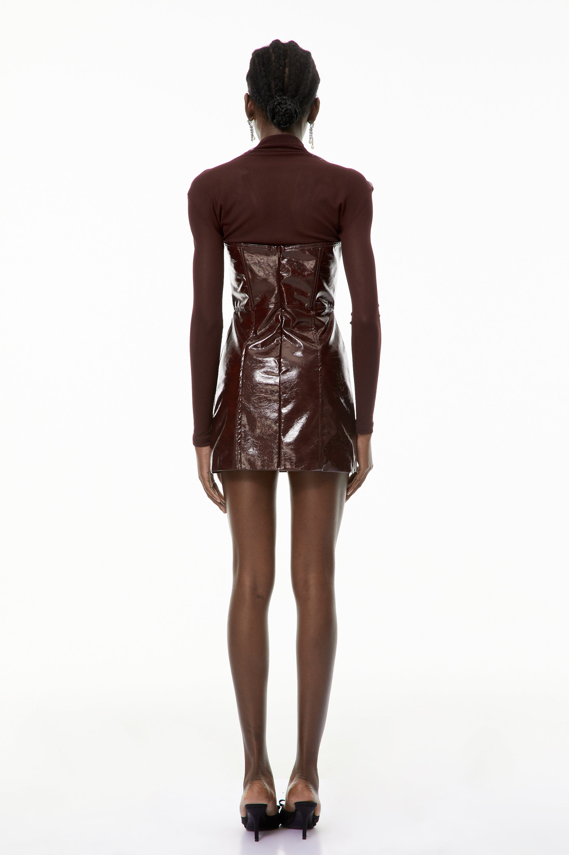 Millie Rotes Minikleid aus Kunstleder mit Tüll-Einsätzen