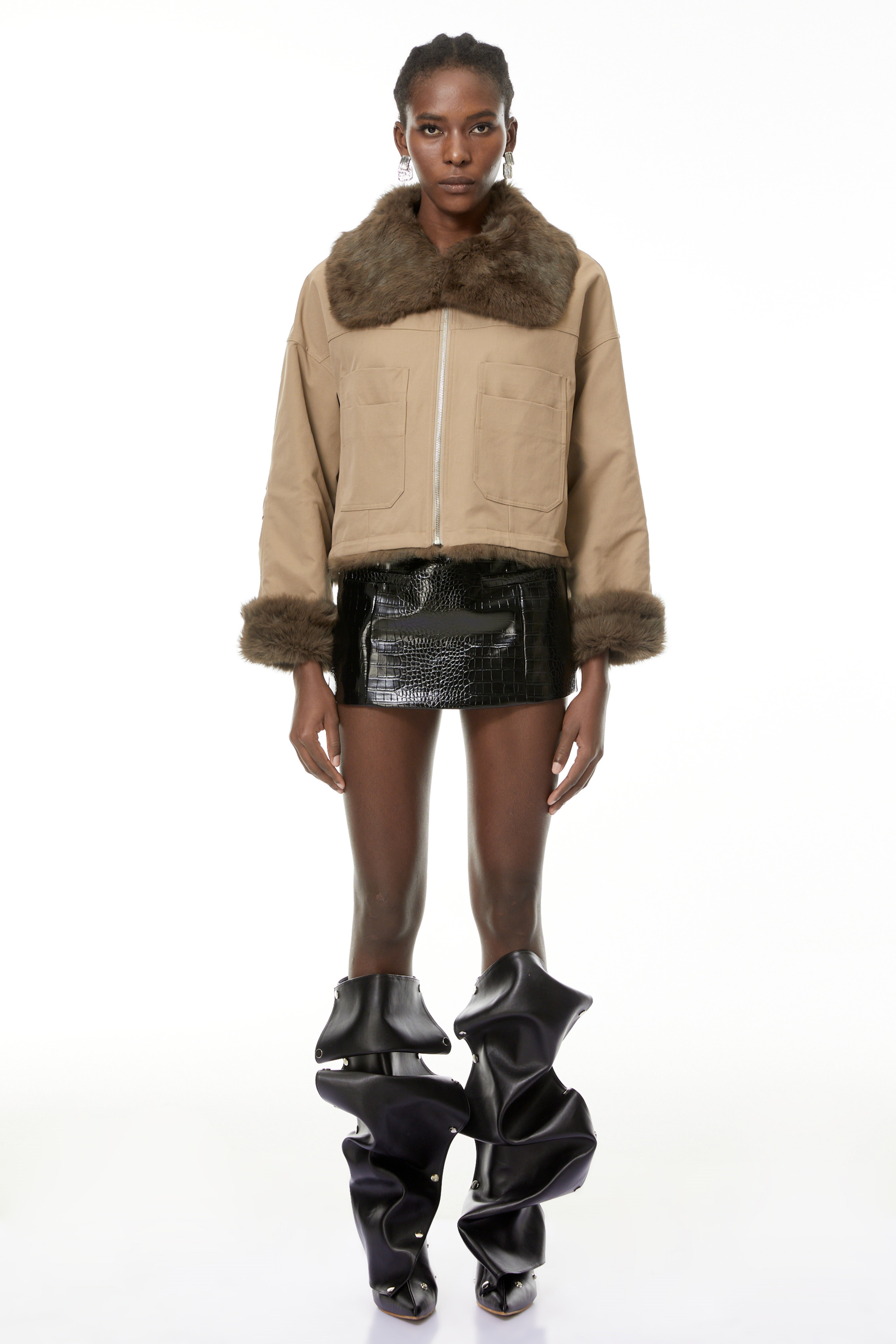 Nevaeh Khaki-Mantel mit Pelzbesatz