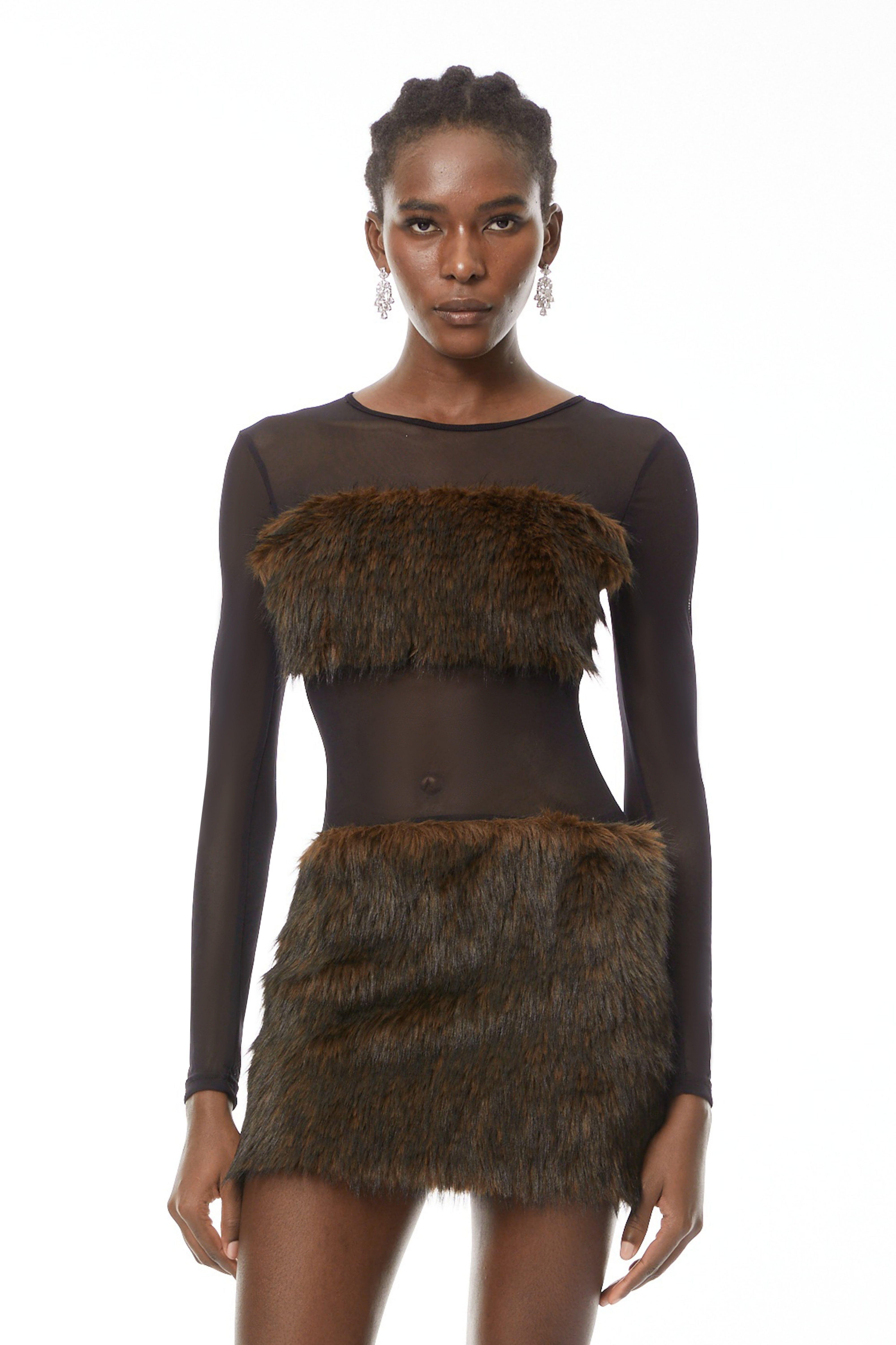 Paloma Brown Minikleid mit Kunstfellbesatz