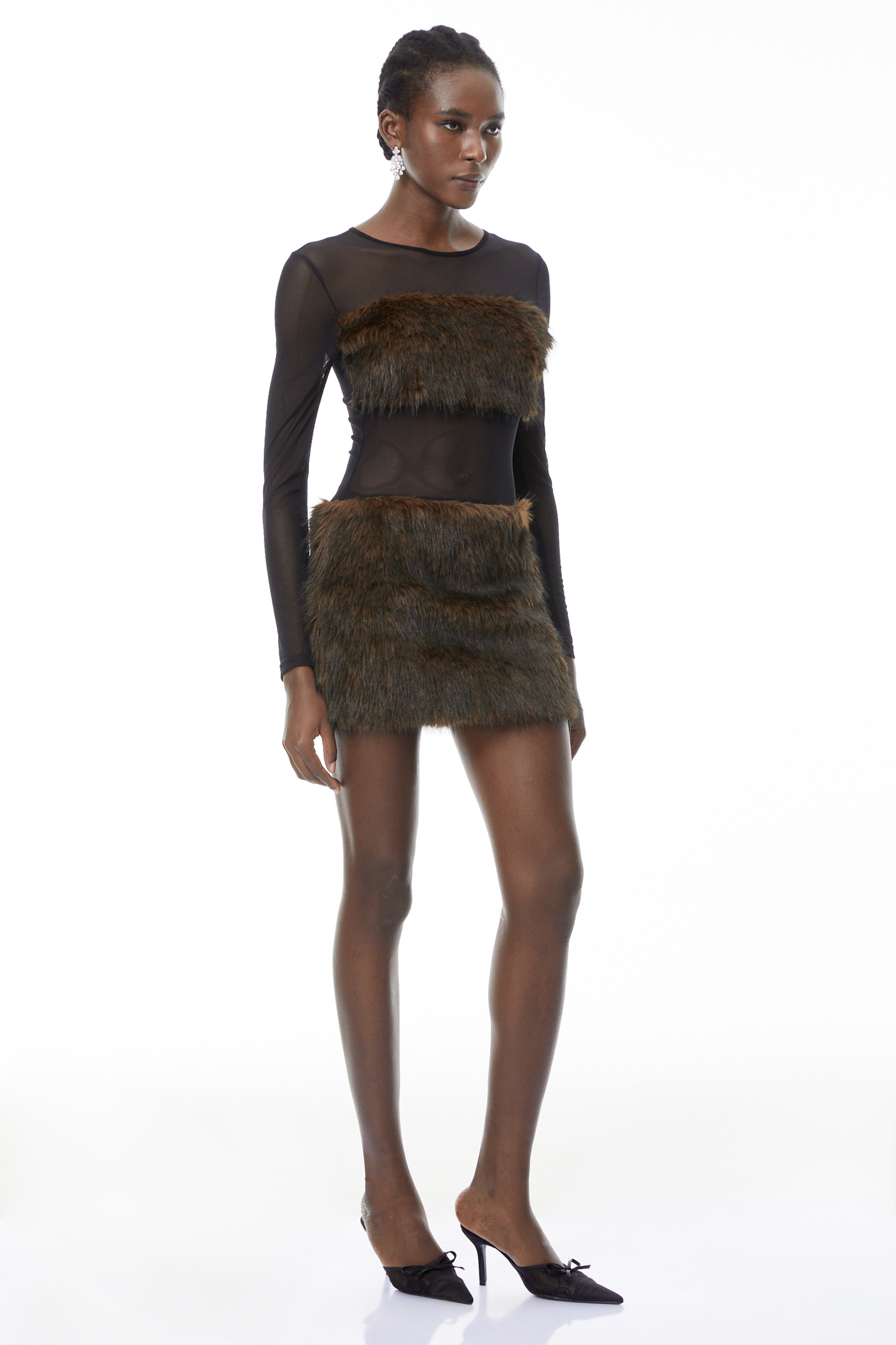 Paloma Brown Minikleid mit Kunstfellbesatz