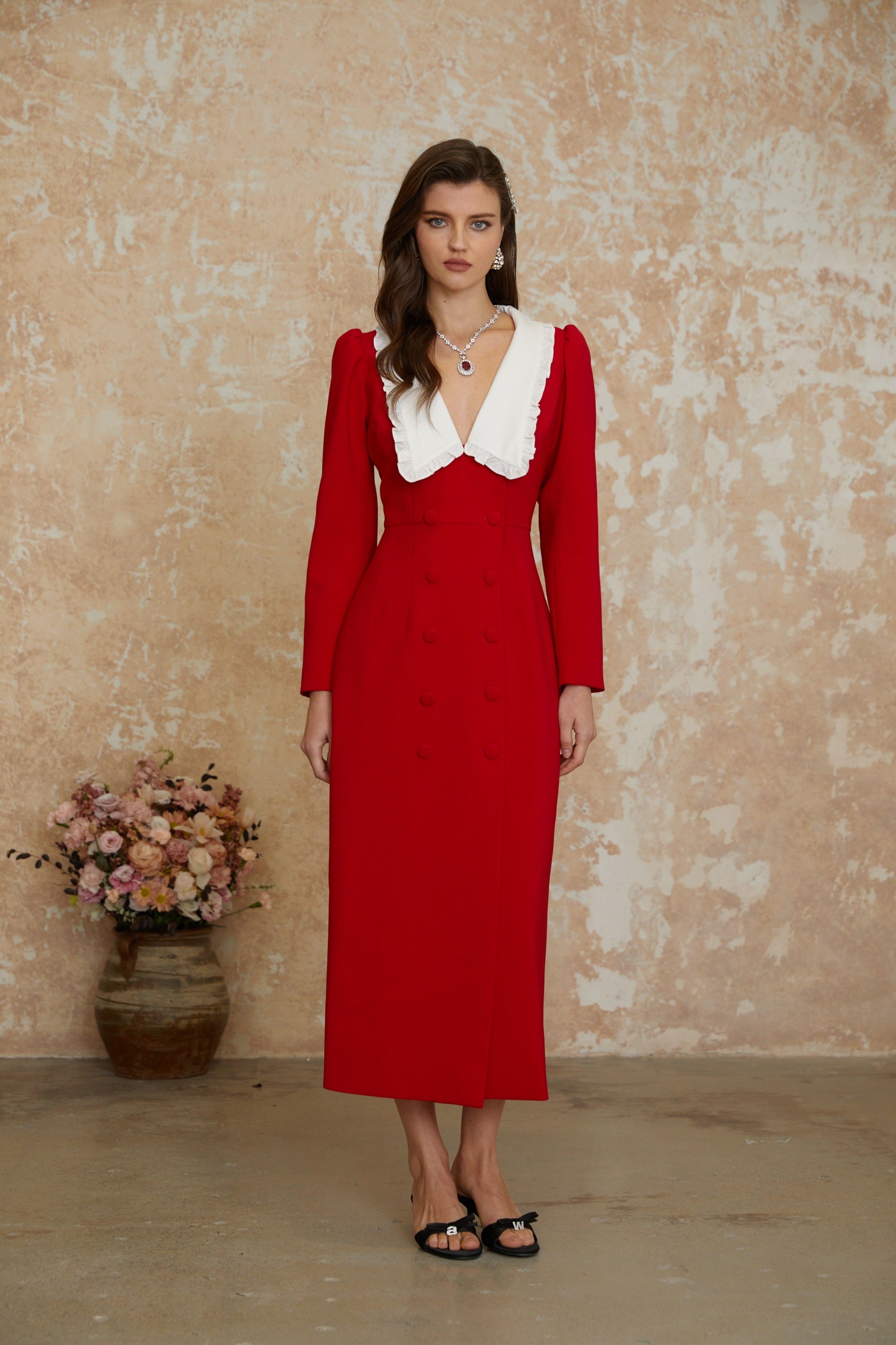 Rorie Red Zweireihiger Blazer Midi-Kleid