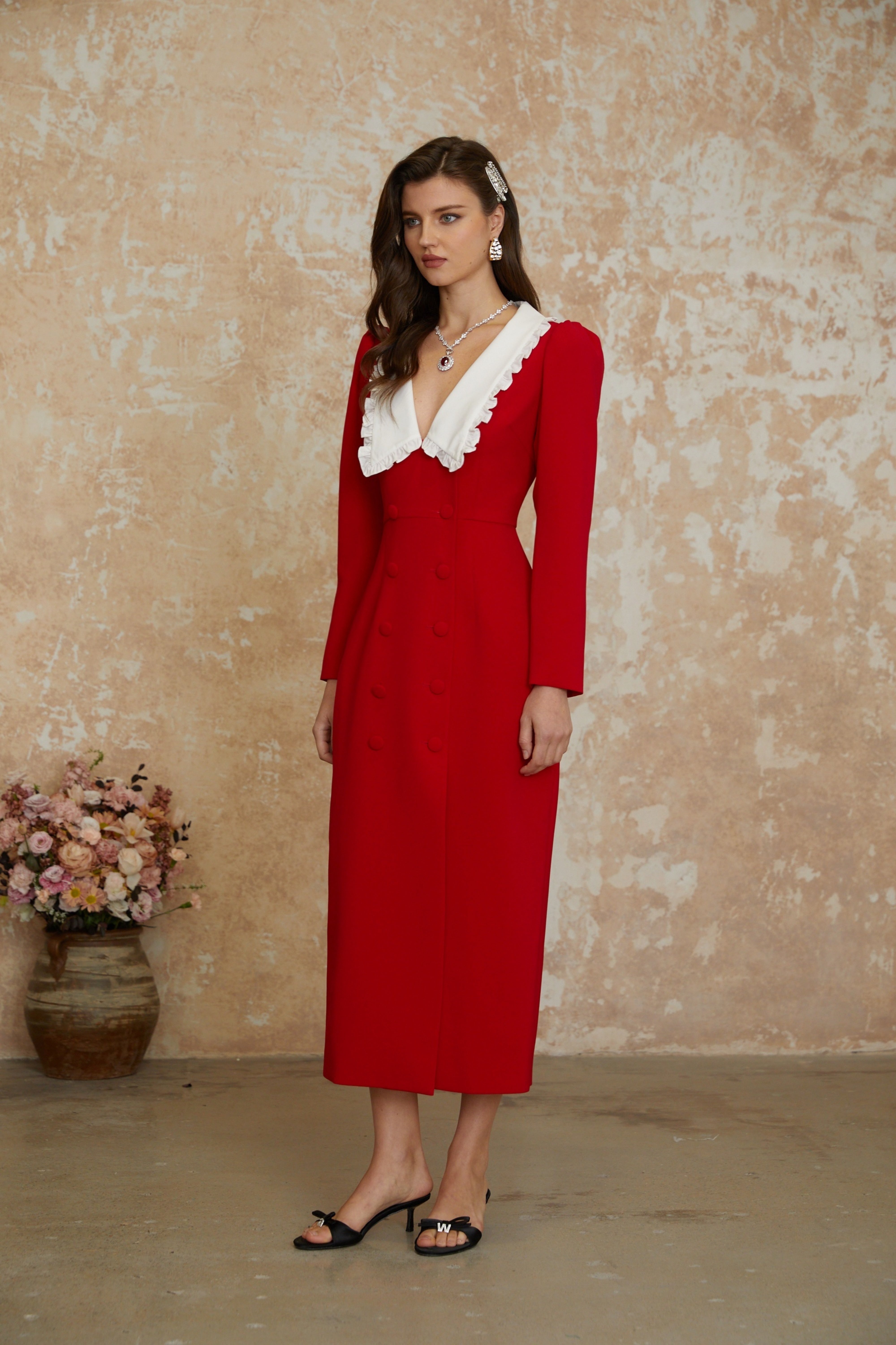 Rorie Red Zweireihiger Blazer Midi-Kleid