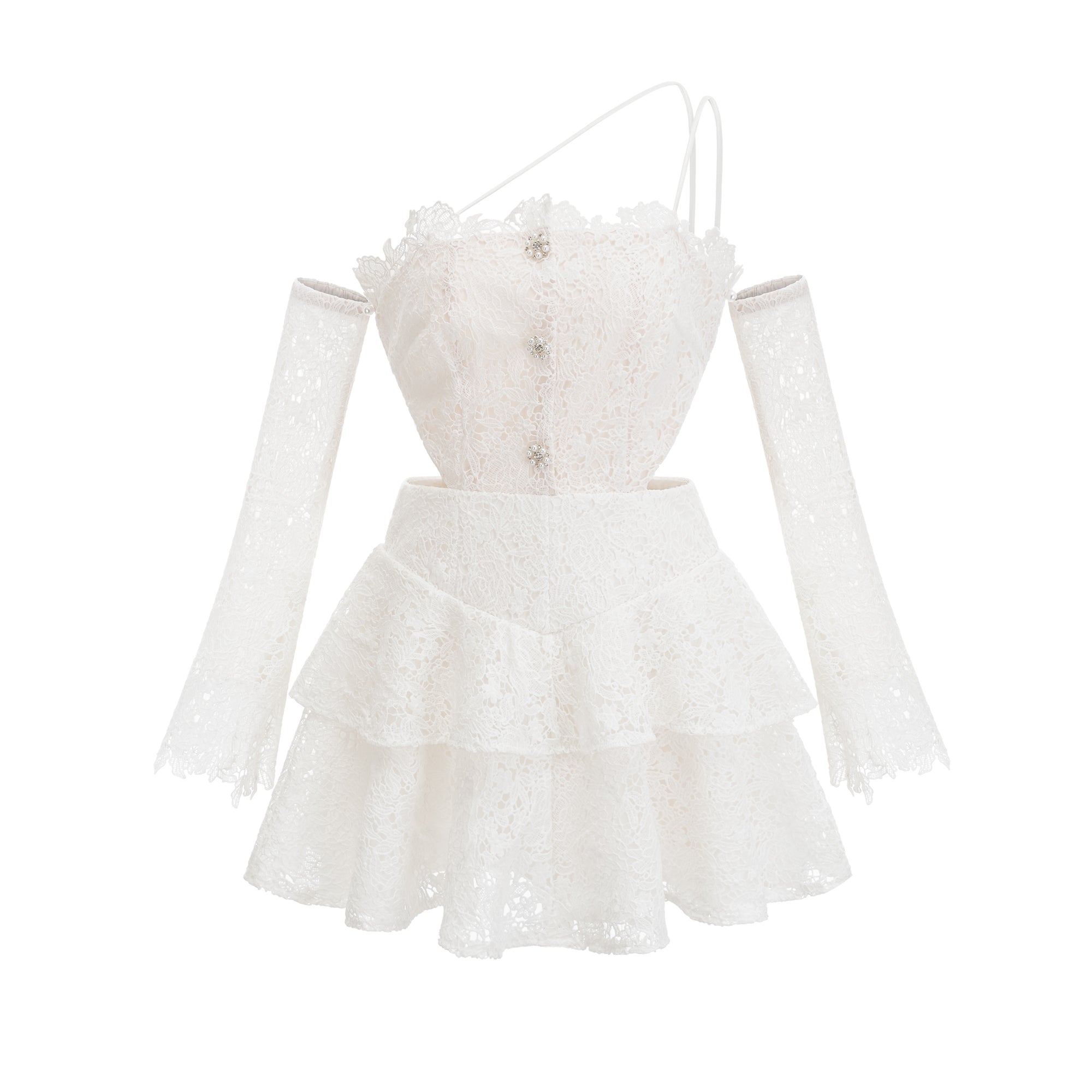 Cyrielle Mini-Kleid mit Spitzenverzierung und Stufenrock