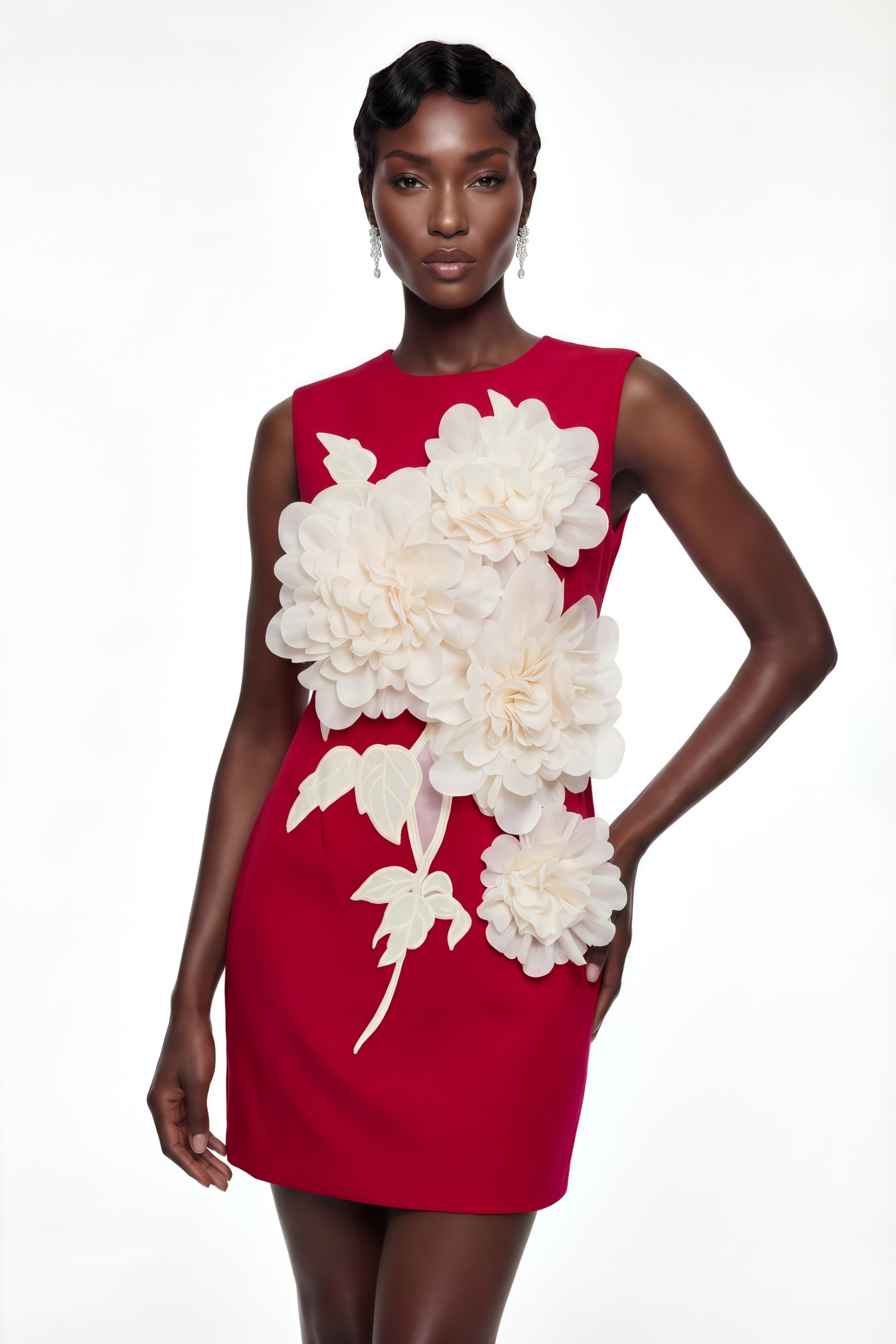 Toril Rotes 3D-Mini-Kleid mit Farbblock-Design und Blütenblättern