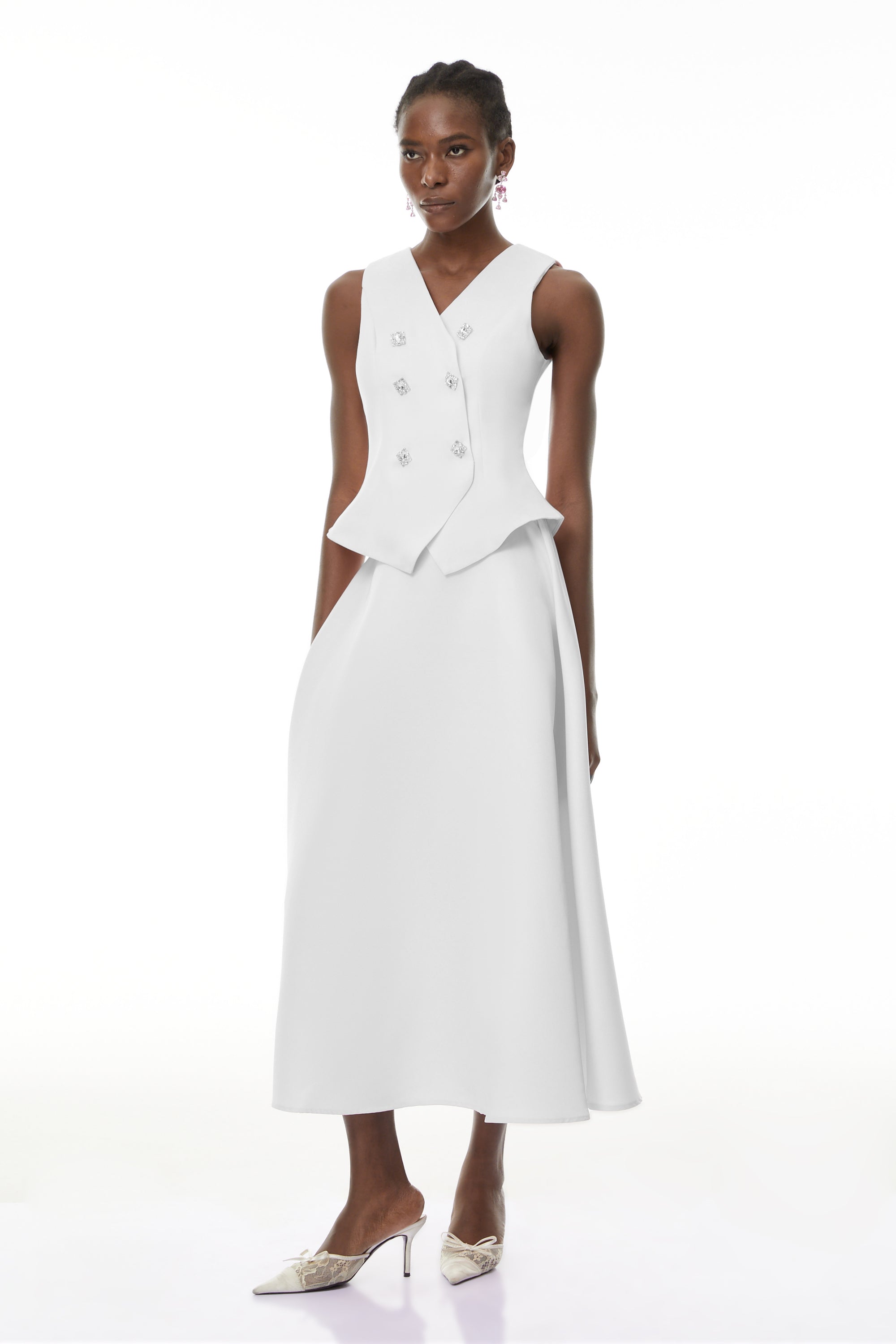 Wilhelmine Weiß verziertes Oberteil & Rock-Set