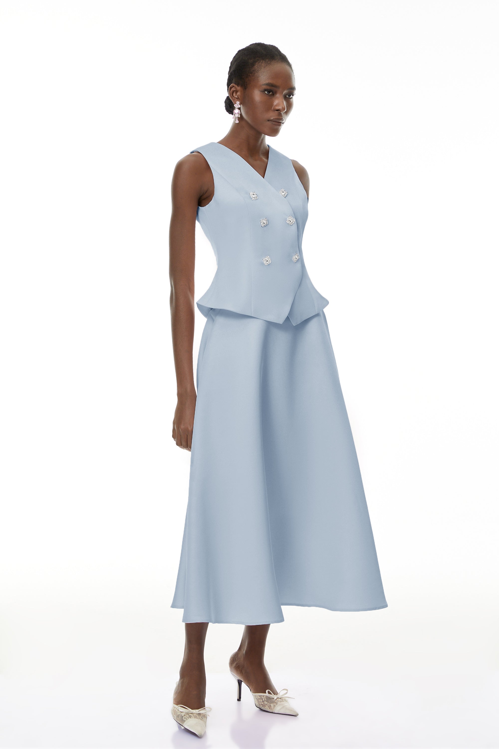 Wilhelmine Blau verziertes Oberteil & Rock-Set