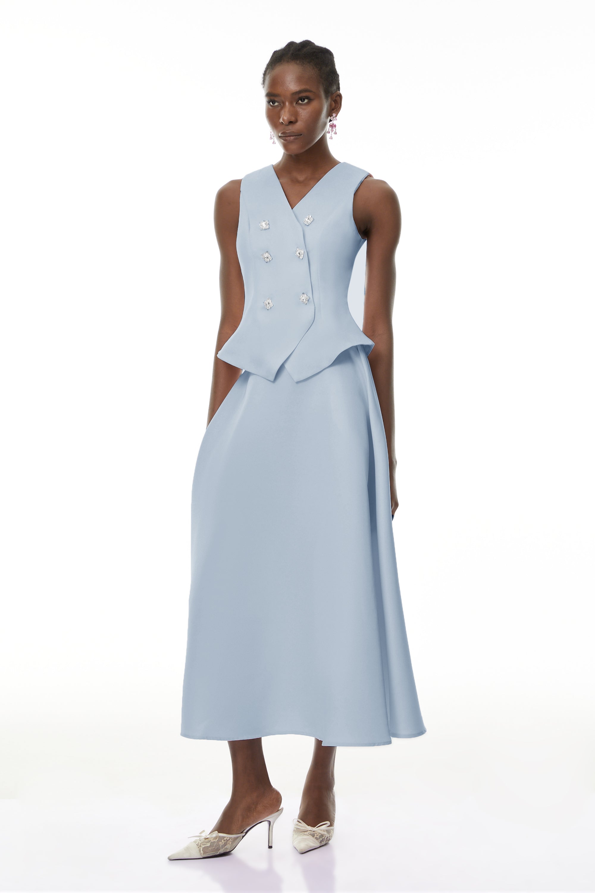 Wilhelmine Blau verziertes Oberteil & Rock-Set